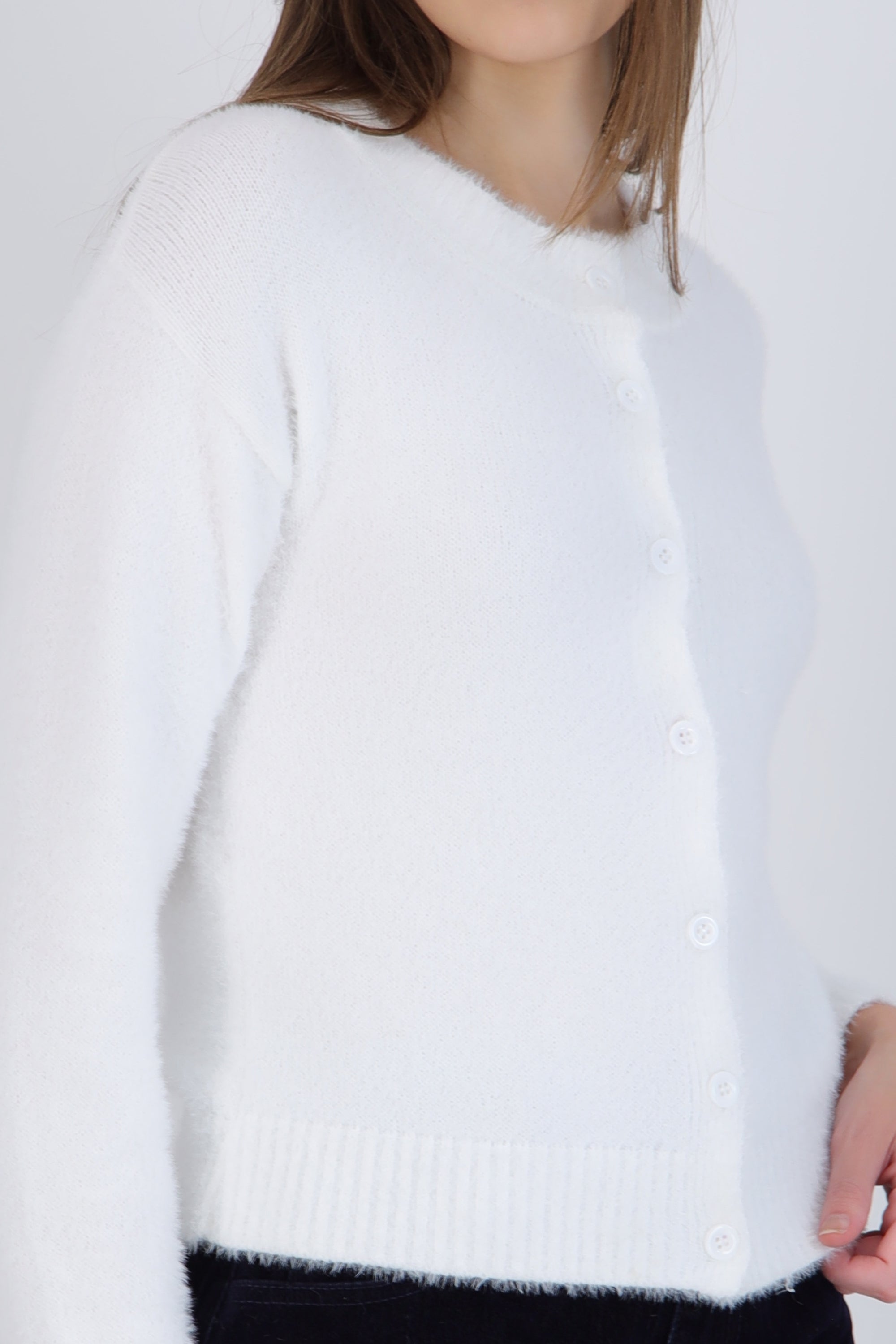 Cárdigan cuello redondo textura pelo