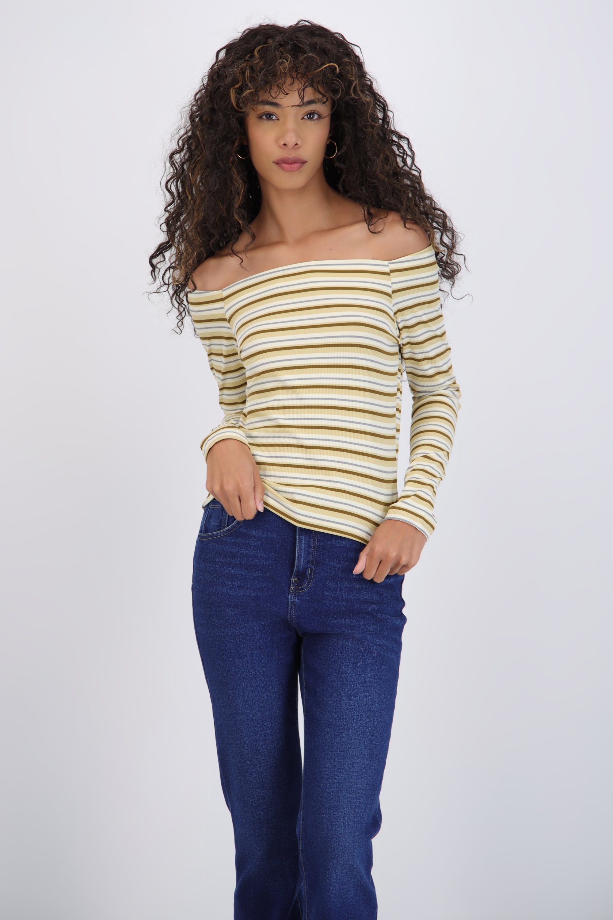 Top rayas off shoulder