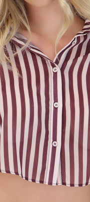 Camisa crop de rayas con transparencia