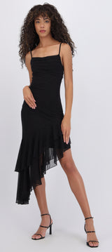Vestido asimétrico tirantes brillos