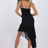 Vestido asimétrico tirantes brillos