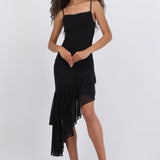 Vestido asimétrico tirantes brillos