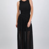 Vestido brillos largo drapeado