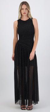 Vestido brillos largo drapeado