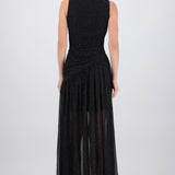 Vestido brillos largo drapeado