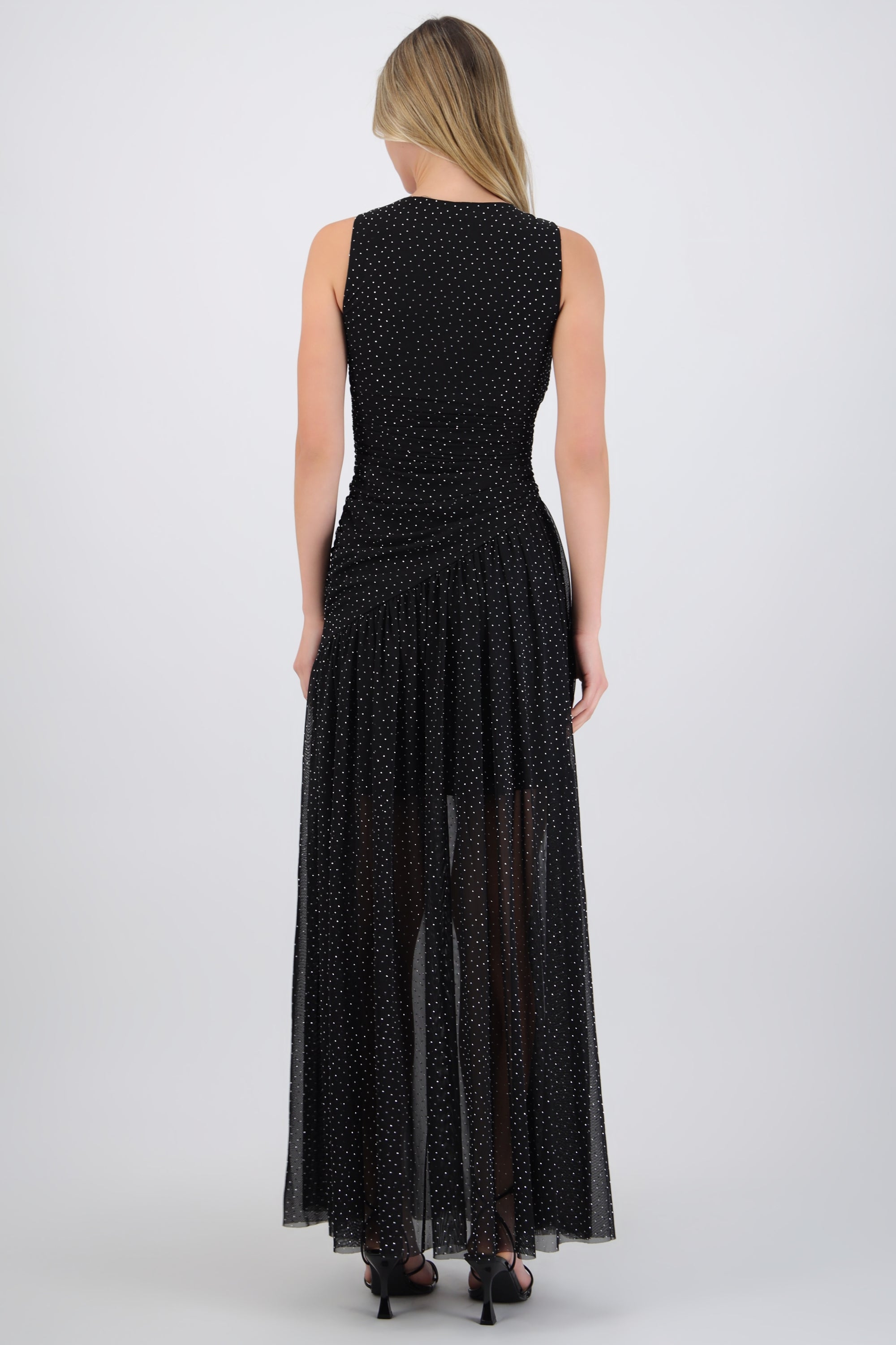 Vestido brillos largo drapeado