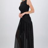 Vestido brillos largo drapeado