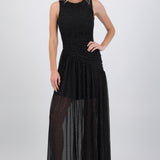 Vestido brillos largo drapeado