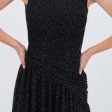 Vestido brillos largo drapeado