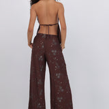 Pantalón con jareta flores lentejuelas