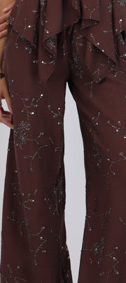 Pantalón con jareta flores lentejuelas