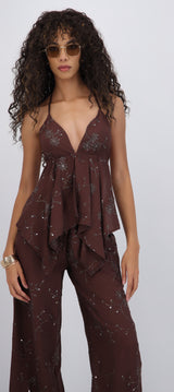 Top halter con copas flores de lentejuelas