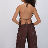 Top halter con copas flores de lentejuelas