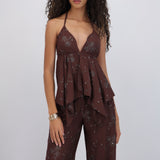 Top halter con copas flores de lentejuelas