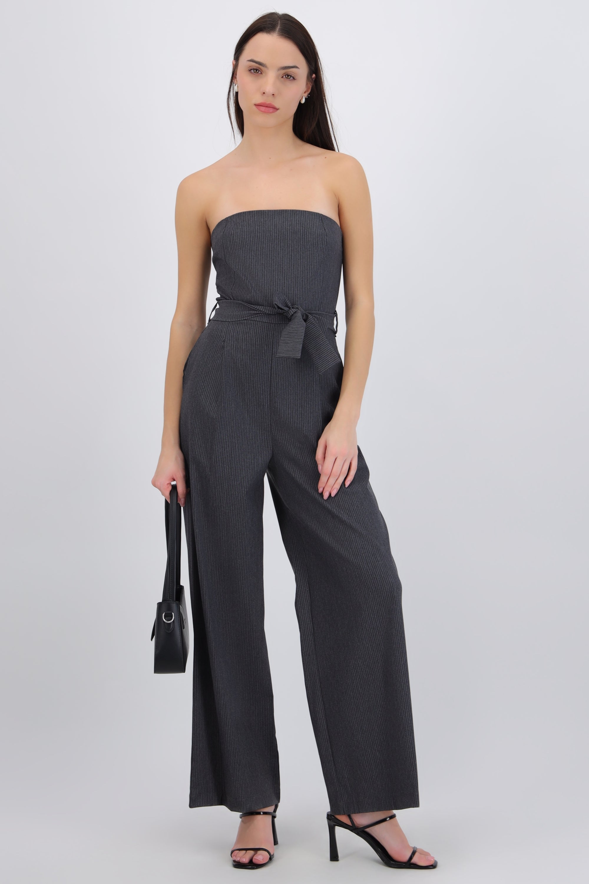 Jumpsuit mini rayas strapless