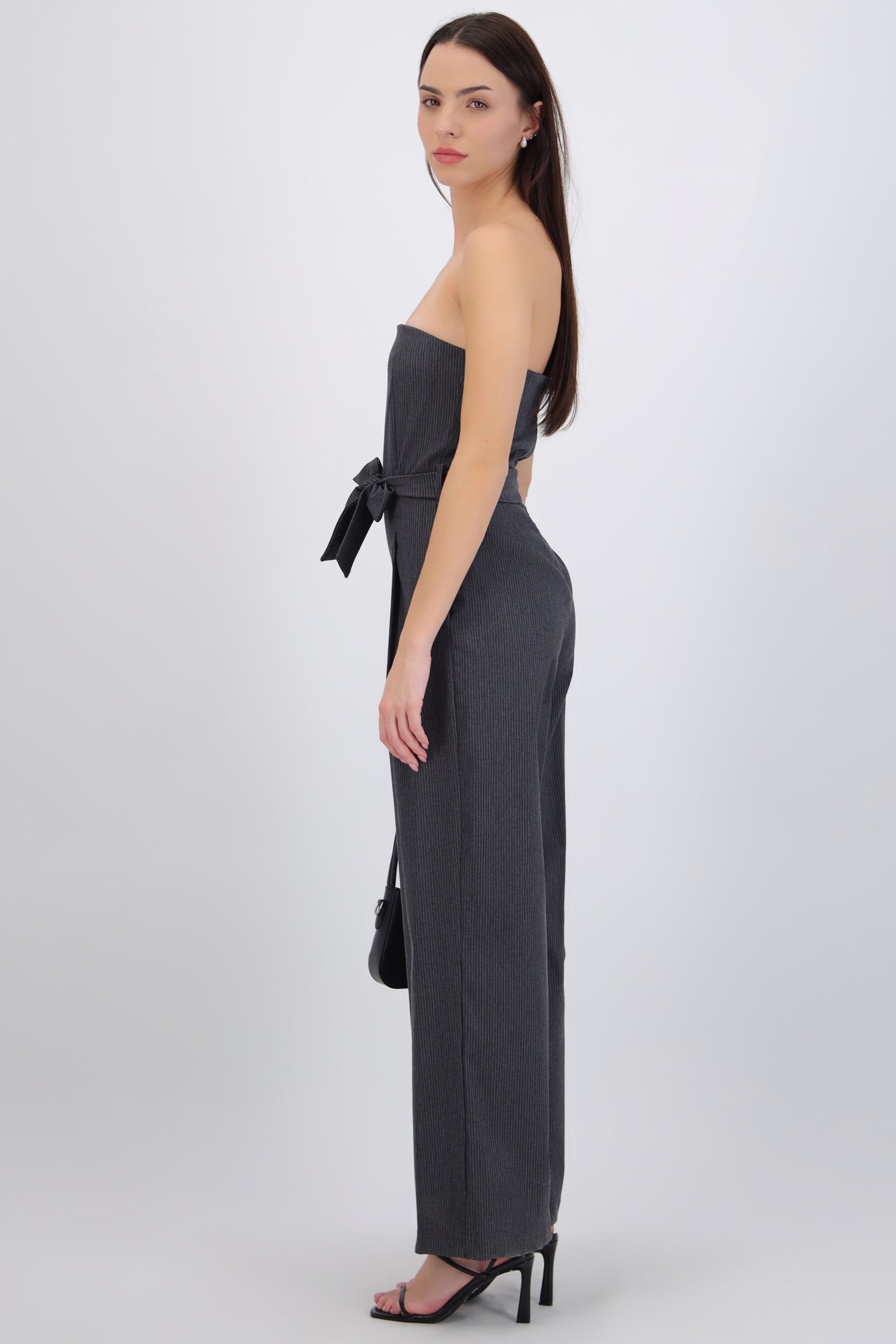 Jumpsuit mini rayas strapless