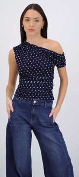 Top one shoulder polka dots