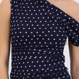 Top one shoulder polka dots