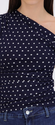 Top one shoulder polka dots