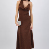 Vestido maxi halter con brillos