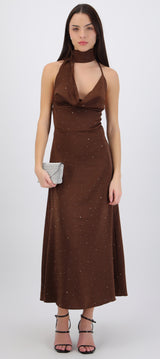 Vestido maxi halter con brillos