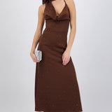 Vestido maxi halter con brillos