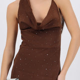 Vestido maxi halter con brillos