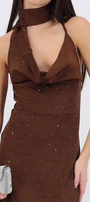 Vestido maxi halter con brillos