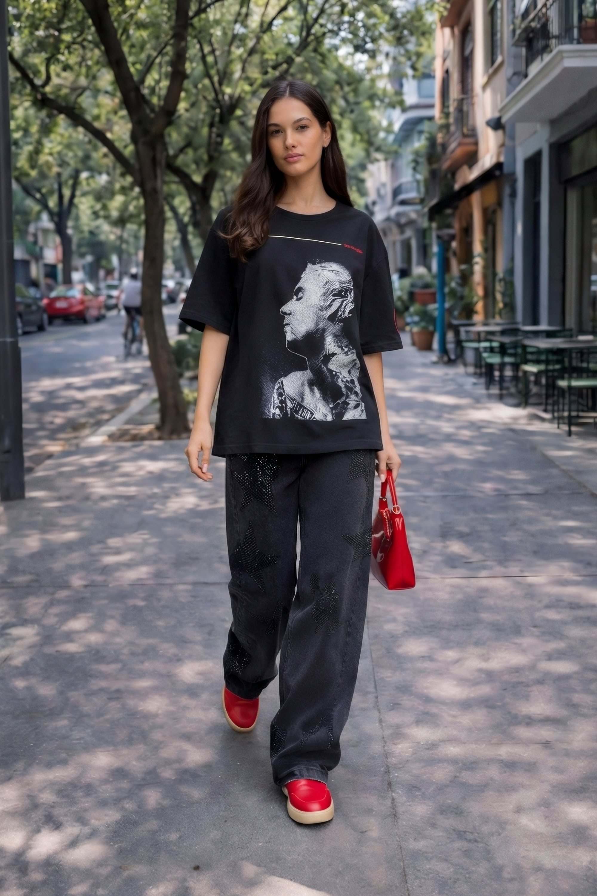 Jeans wide leg estrellas GRIS