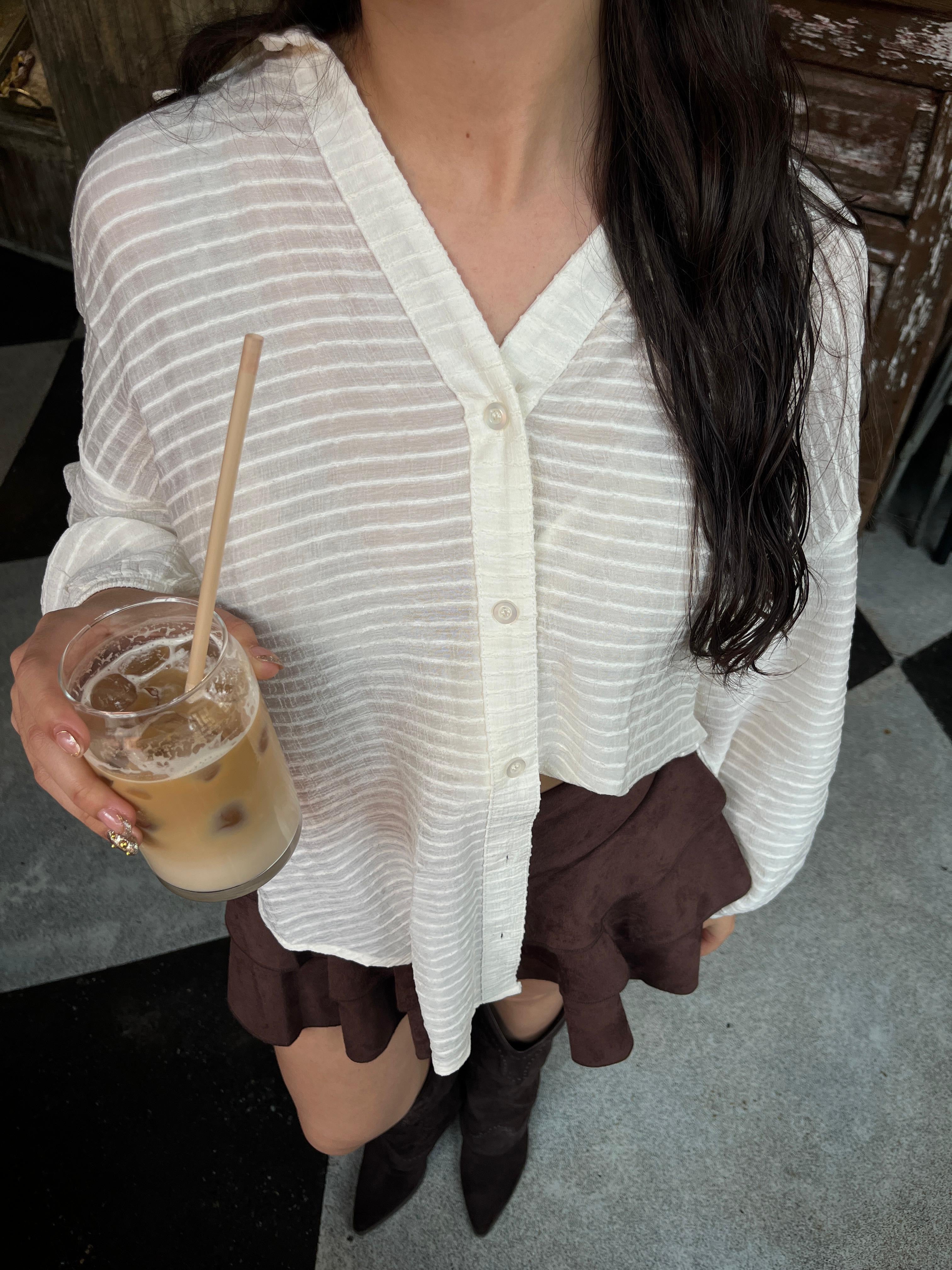 Camisa over ligera lineas HUESO