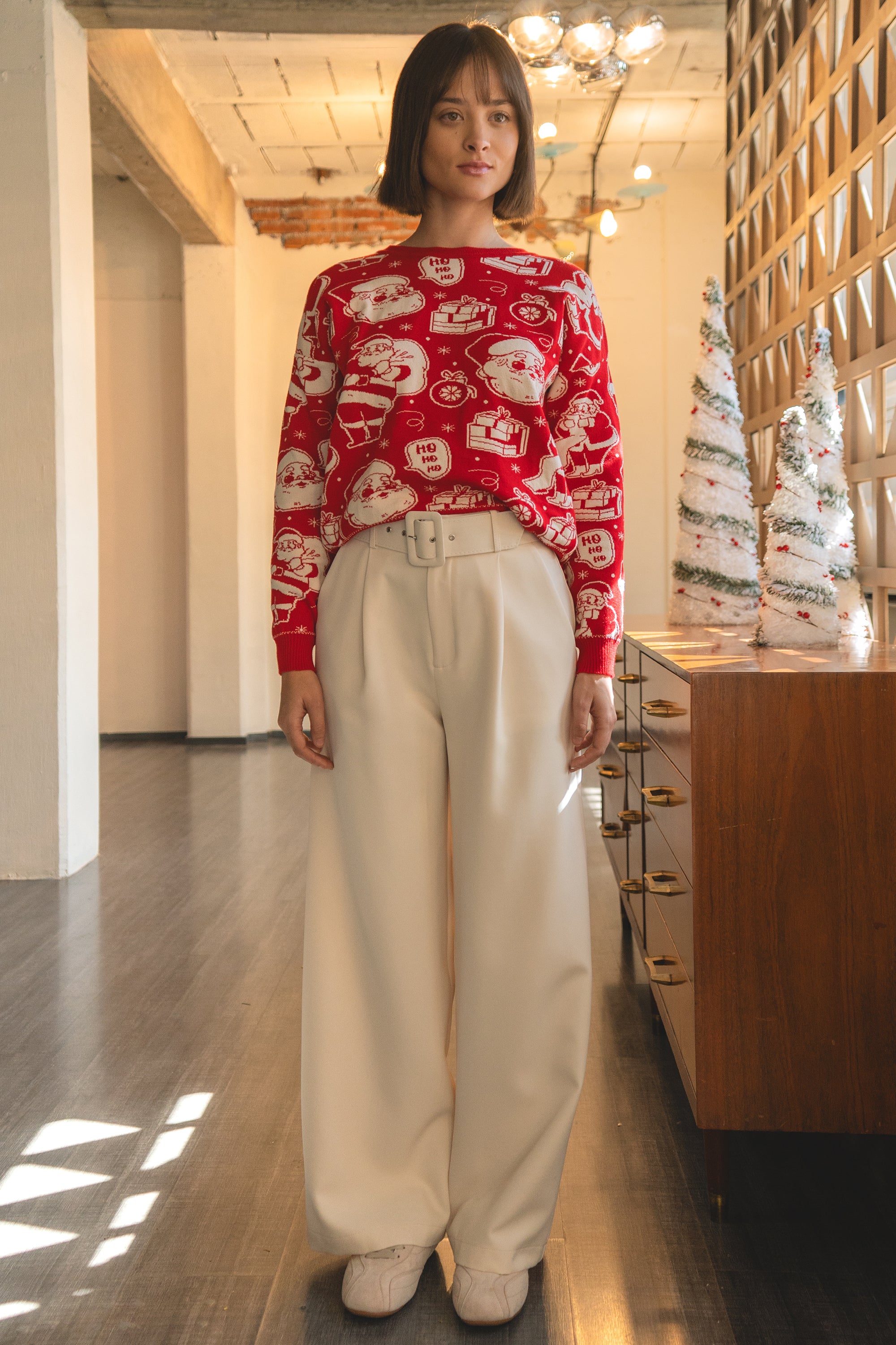 Pantalon Liso Cinturon CREMA