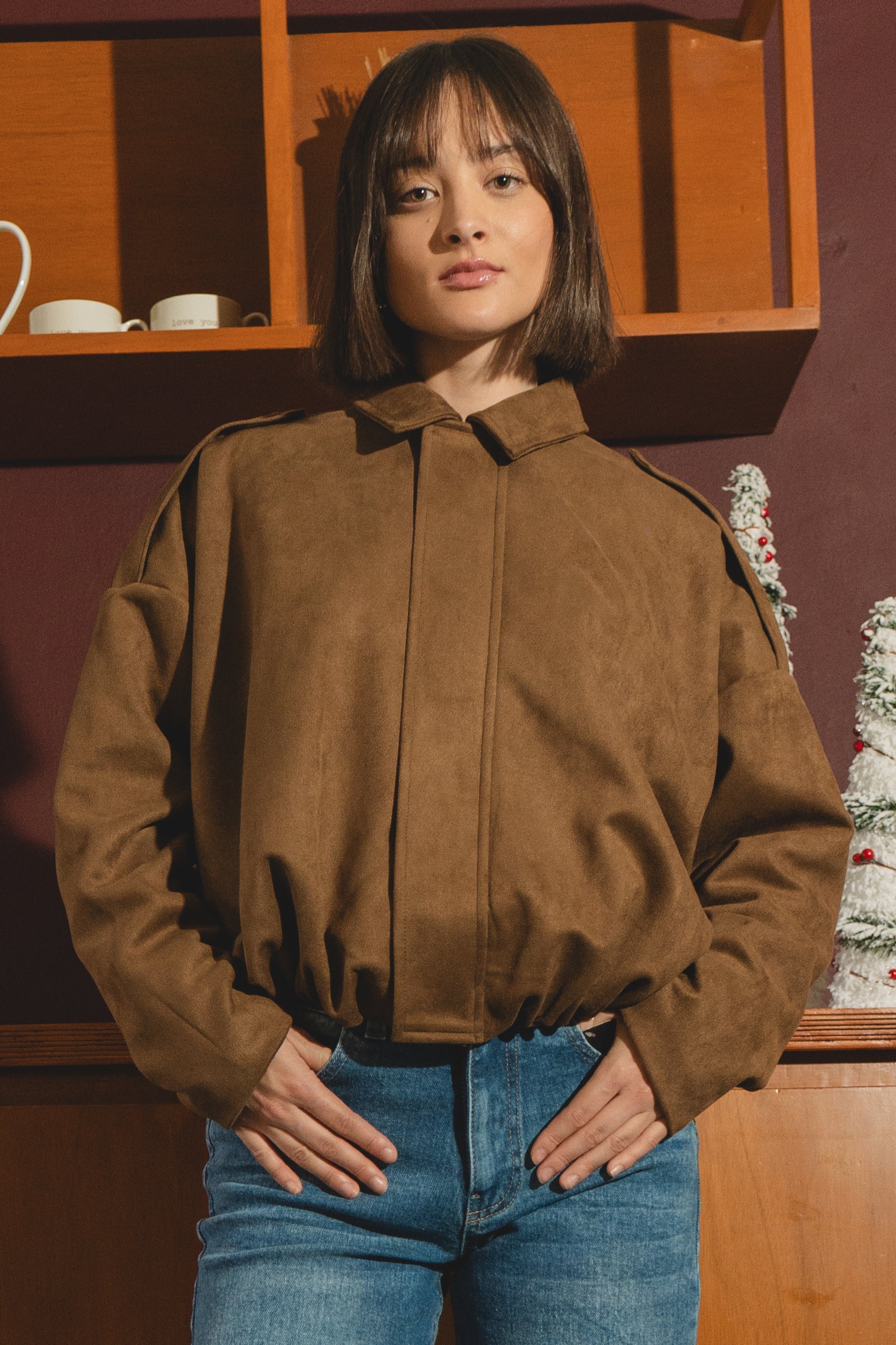 Chamarra bomber efecto ante CHOCOLATE