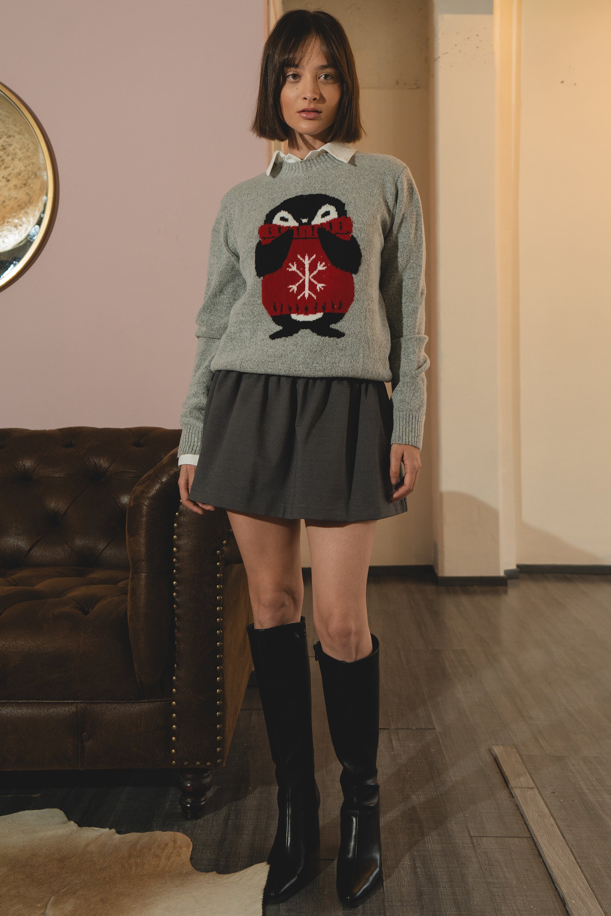 Falda mini tacto suave GRIS OBSCURO