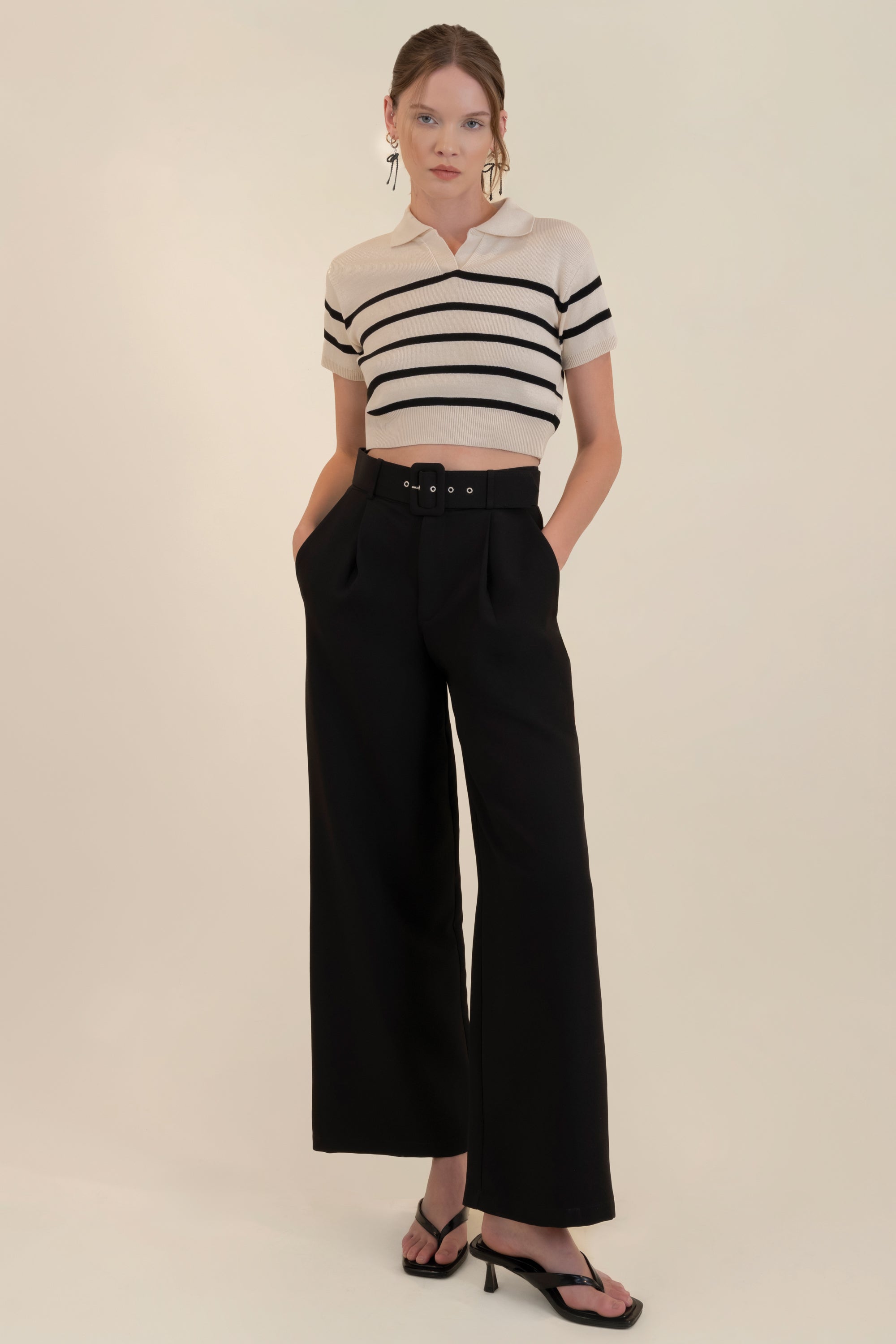 Top tejido cuello polo rayas