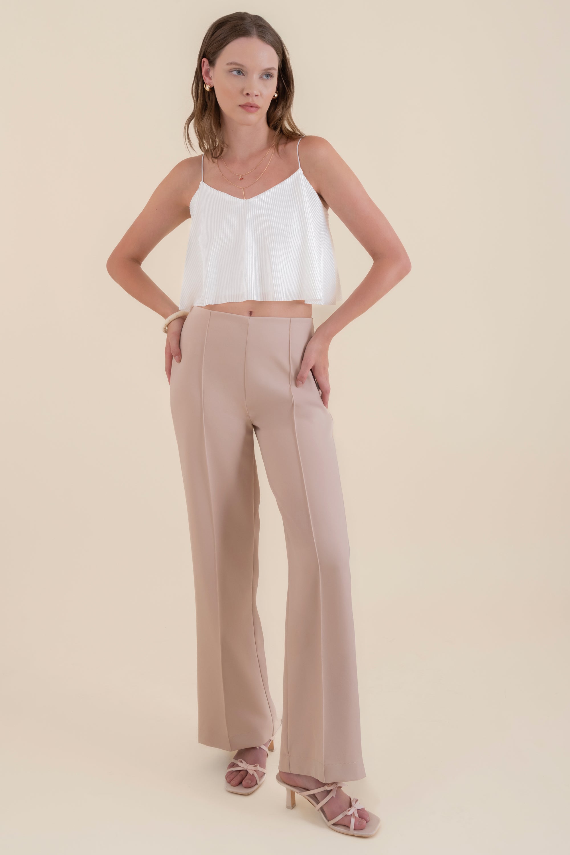 Top Crop Tejido Plisado Tirantes