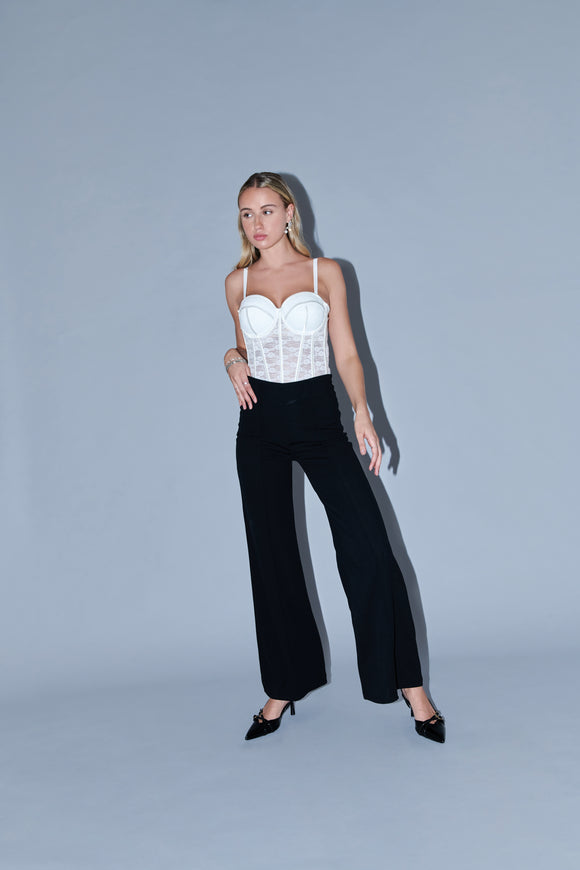 Pantalón Wide Leg Cintura Alta Costuras