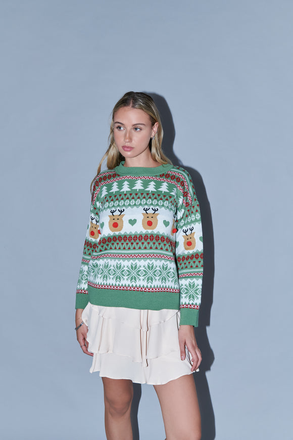 Suéter navideño reno nariz pompón
