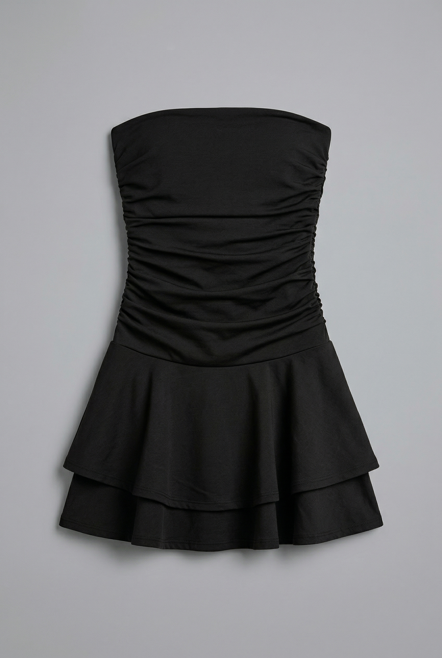 VESTIDO MINI DRAPEADO STRAPLESS NEGRO