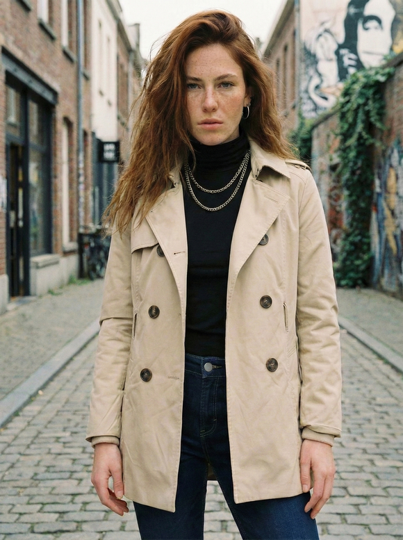 Gabardina ajustada capucha