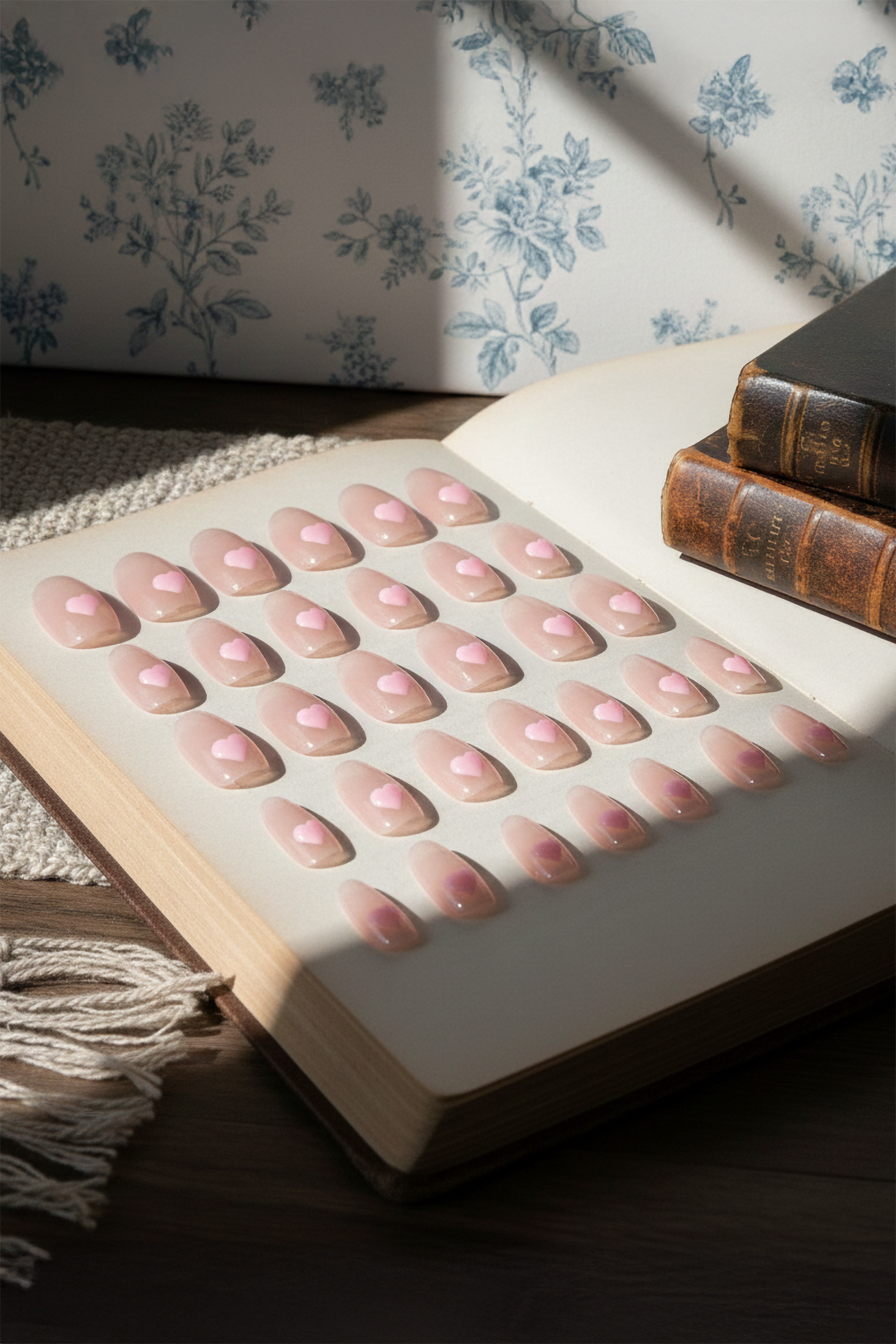 Set 30 uñas corazon efecto ojo de gato PALO DE ROSA