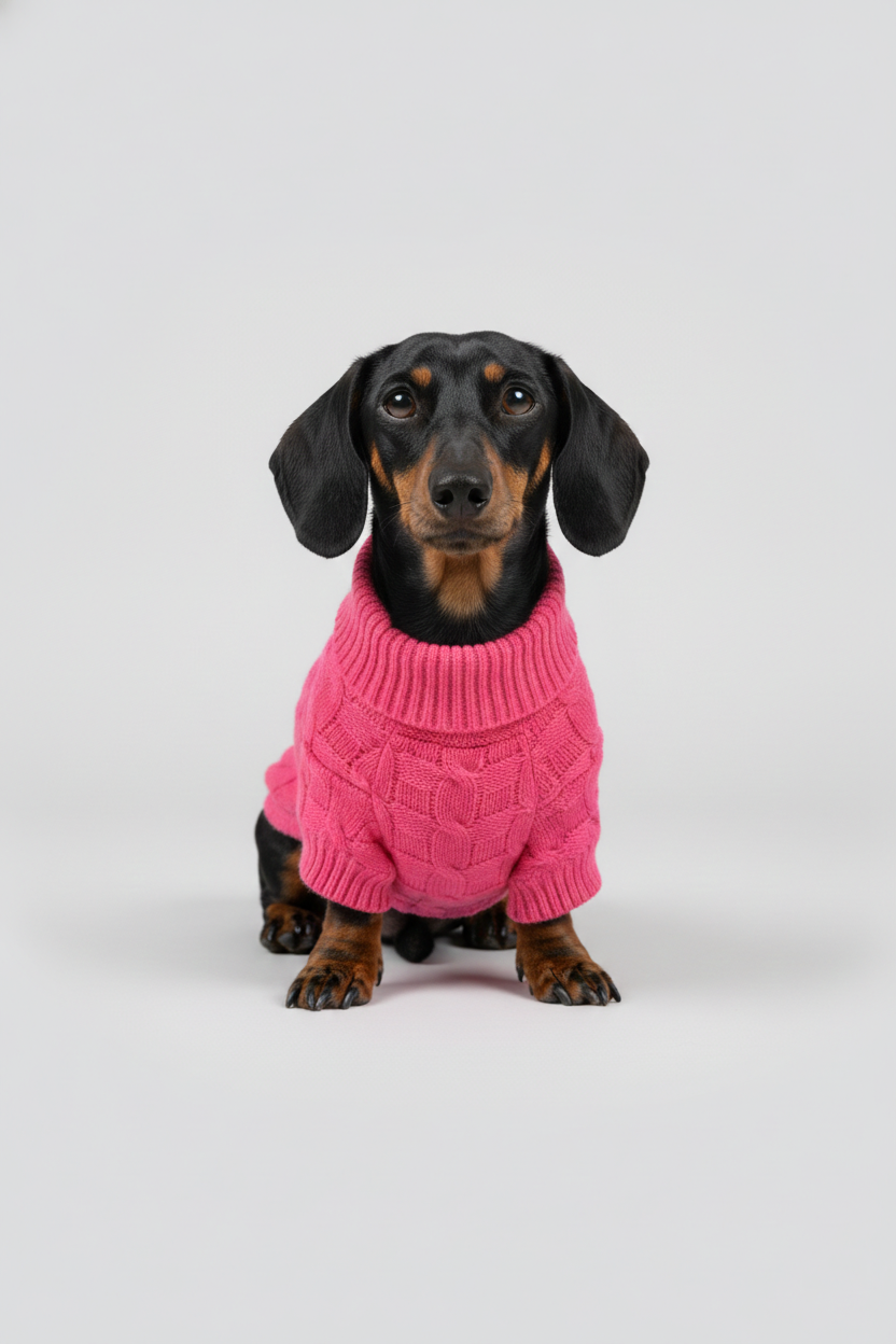 Suéter mascota tejido trenzas ROSA