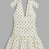 Vestido halter polka dots satin