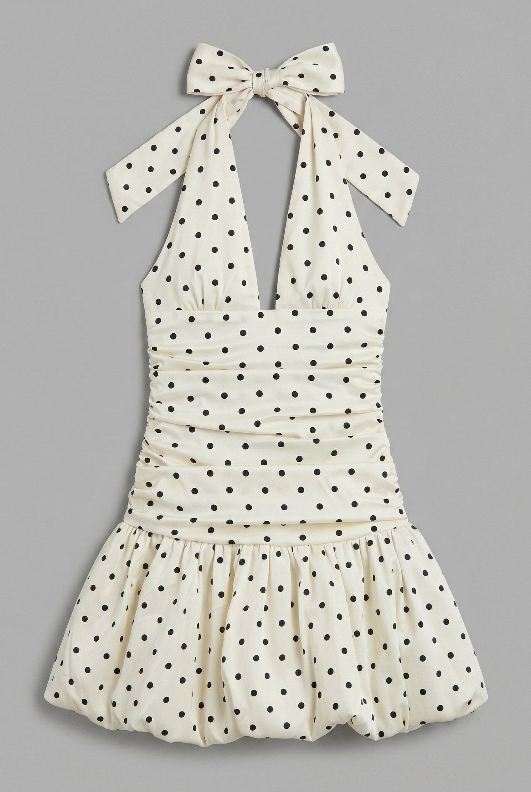 Vestido halter polka dots satin CREMA