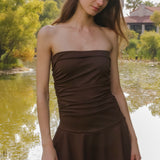 Vestido mini drapeado strapless