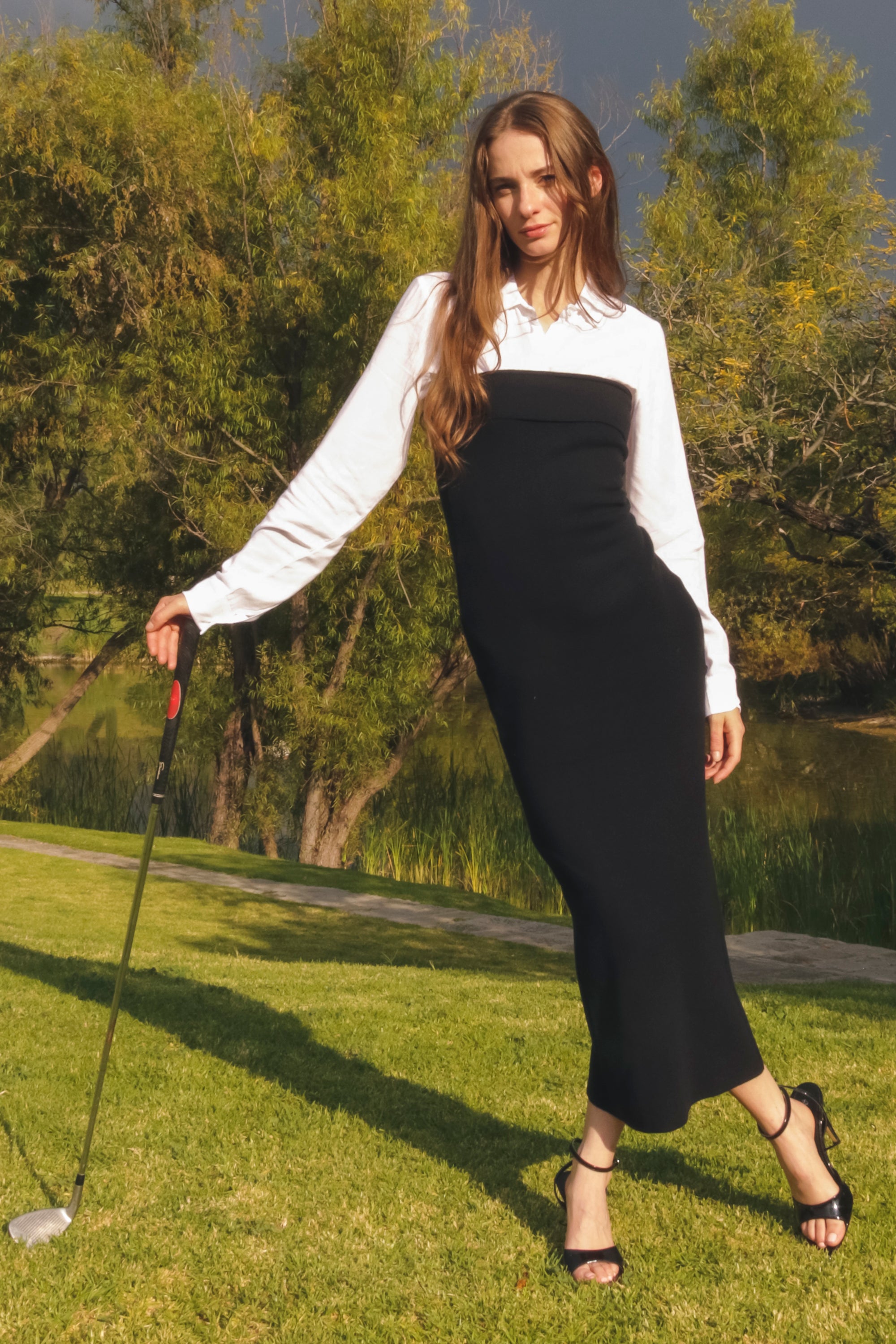 Vestido maxi doblez liso NEGRO