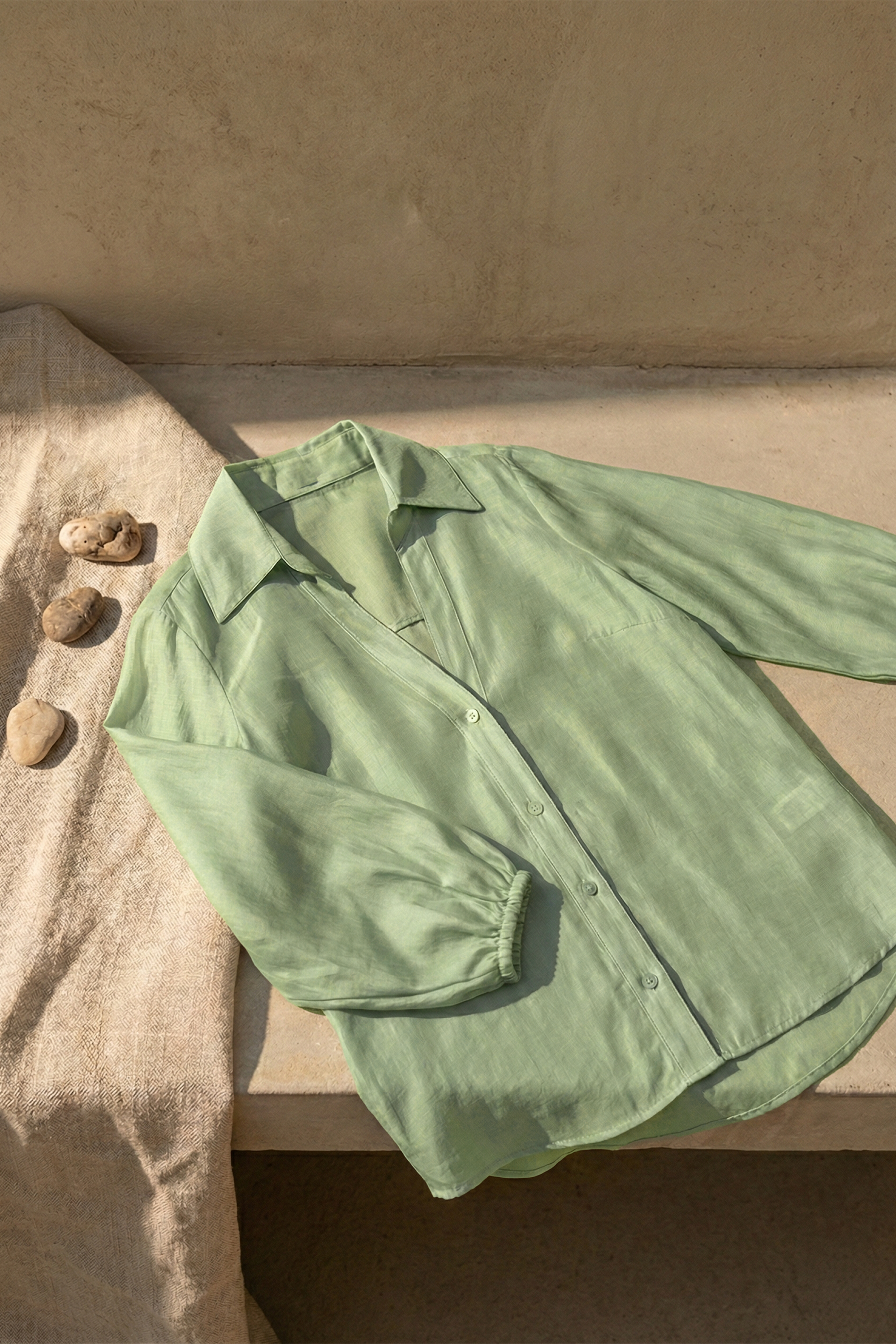 Camisa manga larga cuello VERDE CLARO