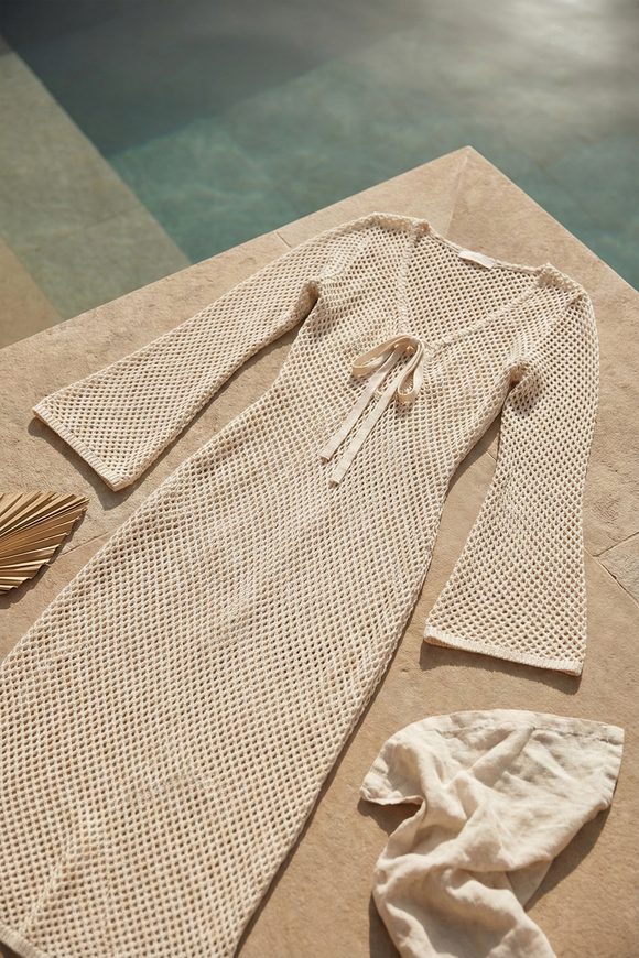 Vestido manga larga tejido maxi