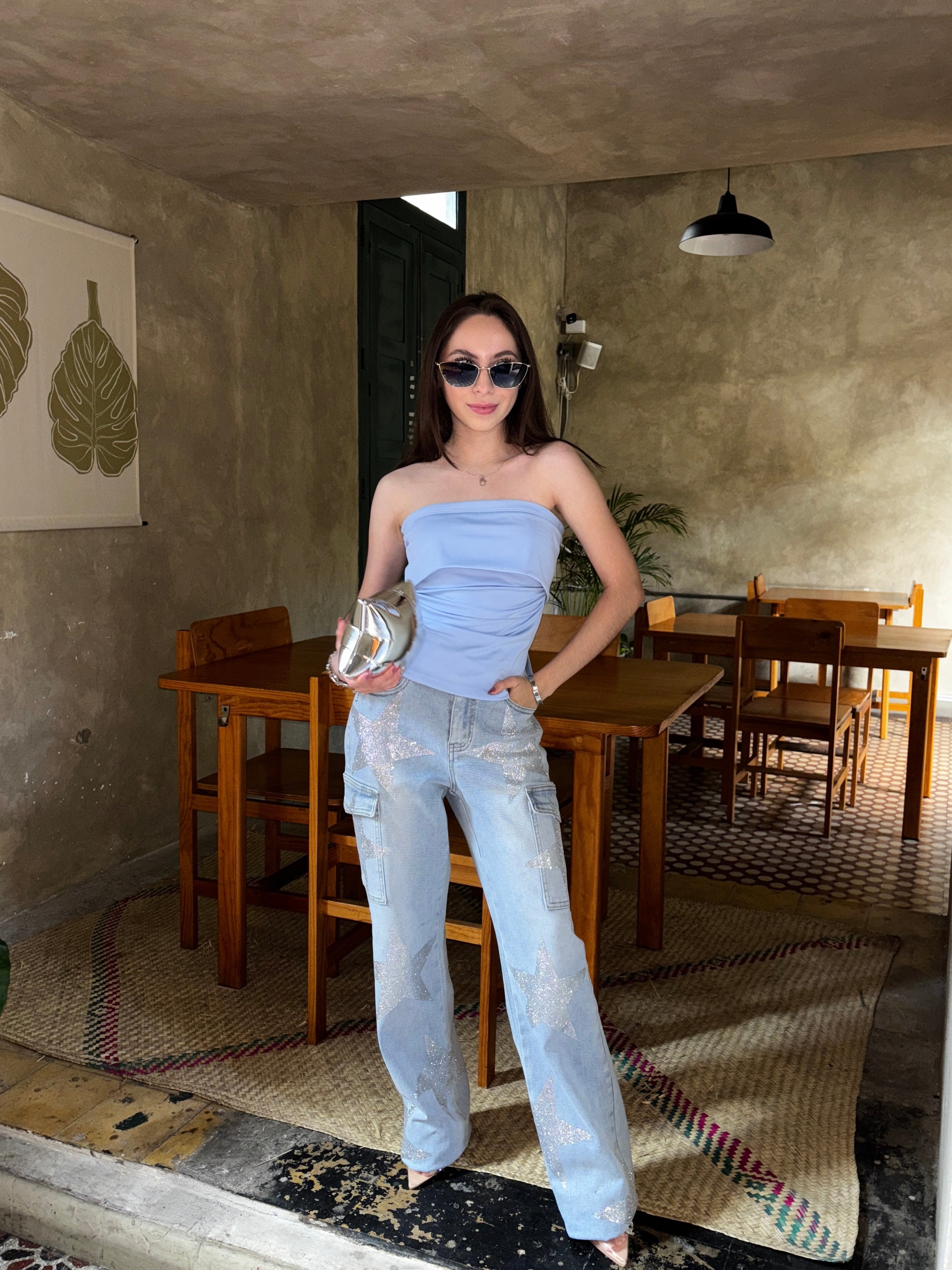 Jeans wide leg estrellas cargo