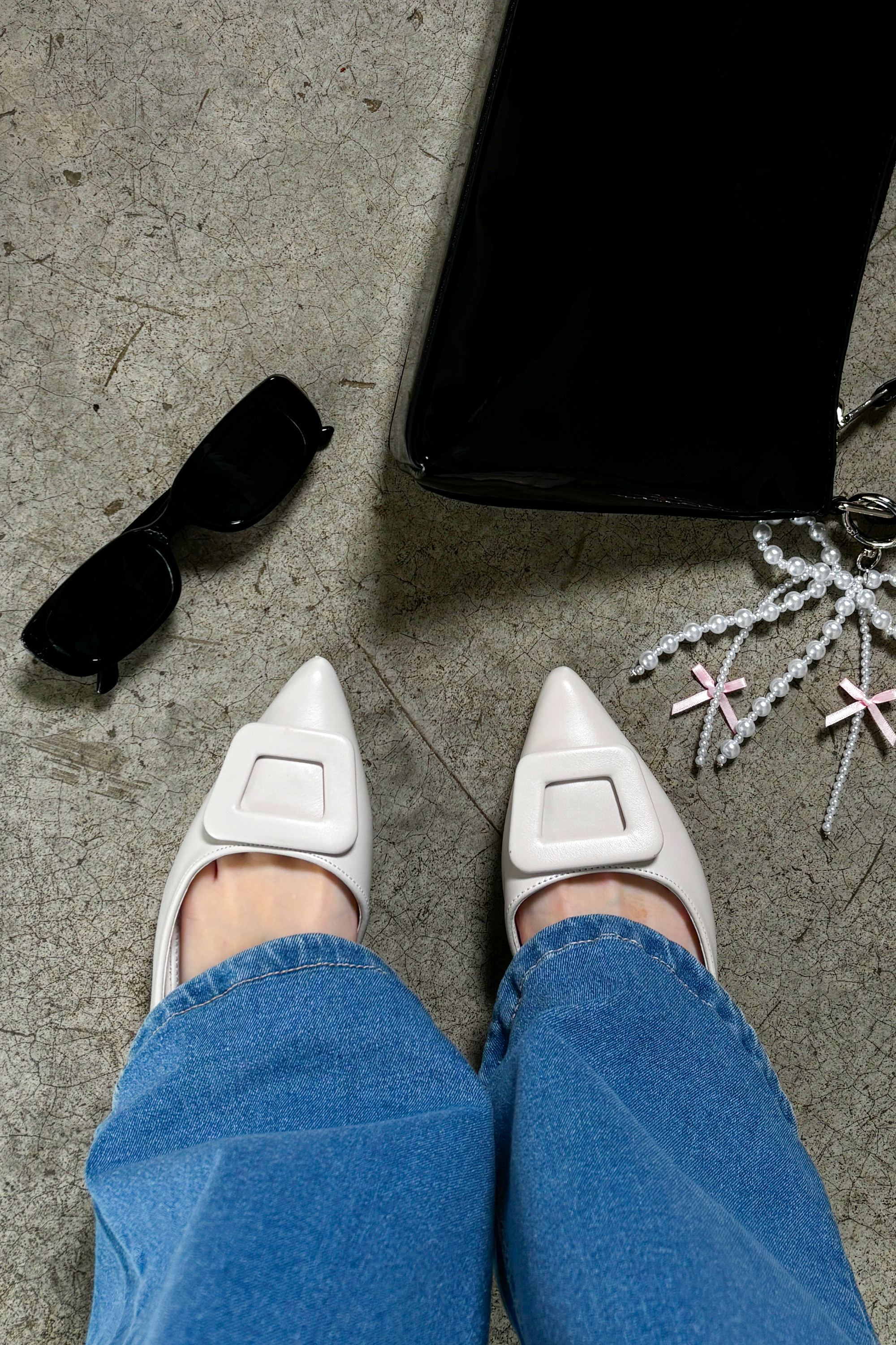 Mini tacón puntal bloquehebilla BLANCO