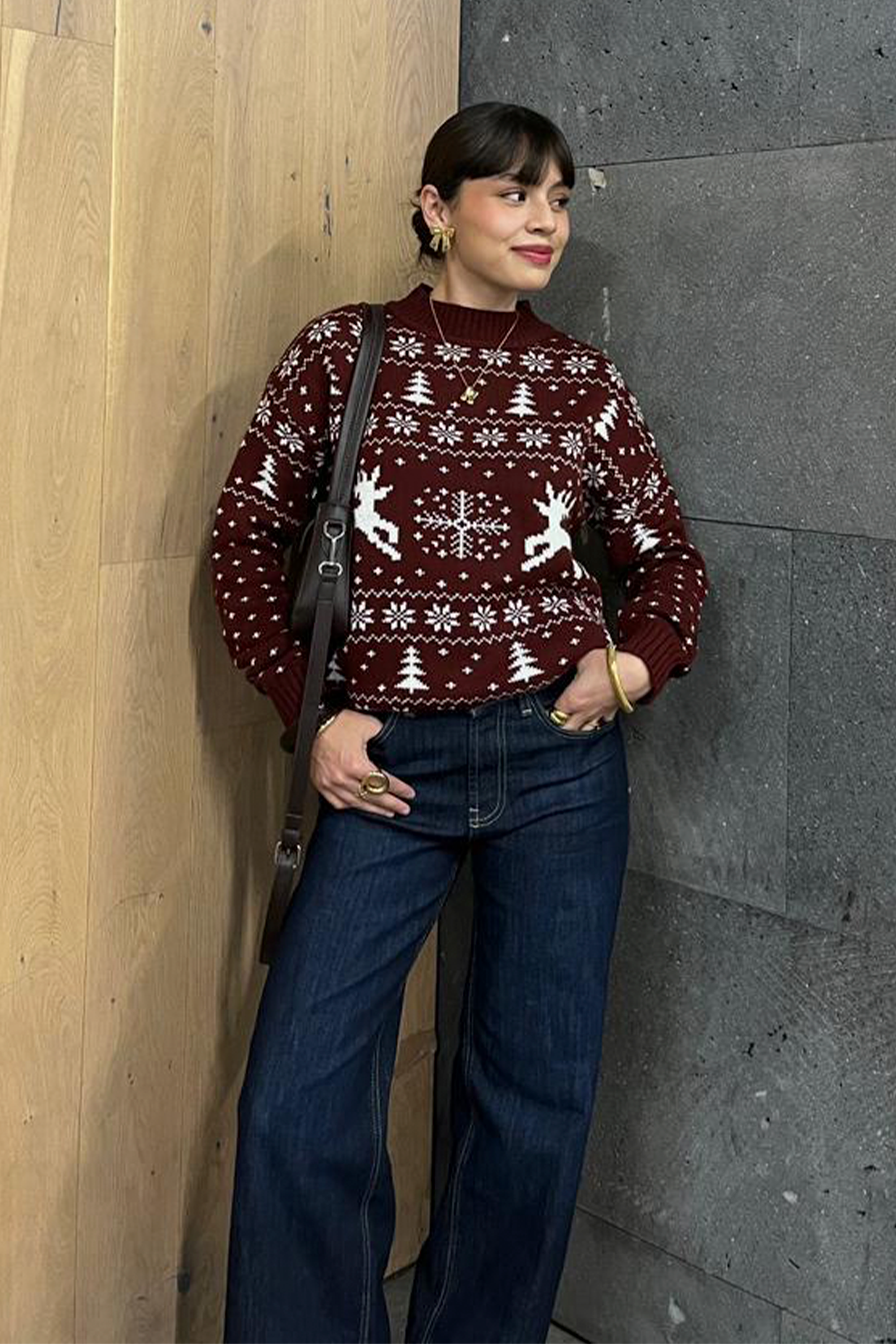 Suéter navideño renos VINO COMBO